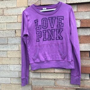 PINK (S) Purple Crew Sweatshirt w Kangaroo Pocket